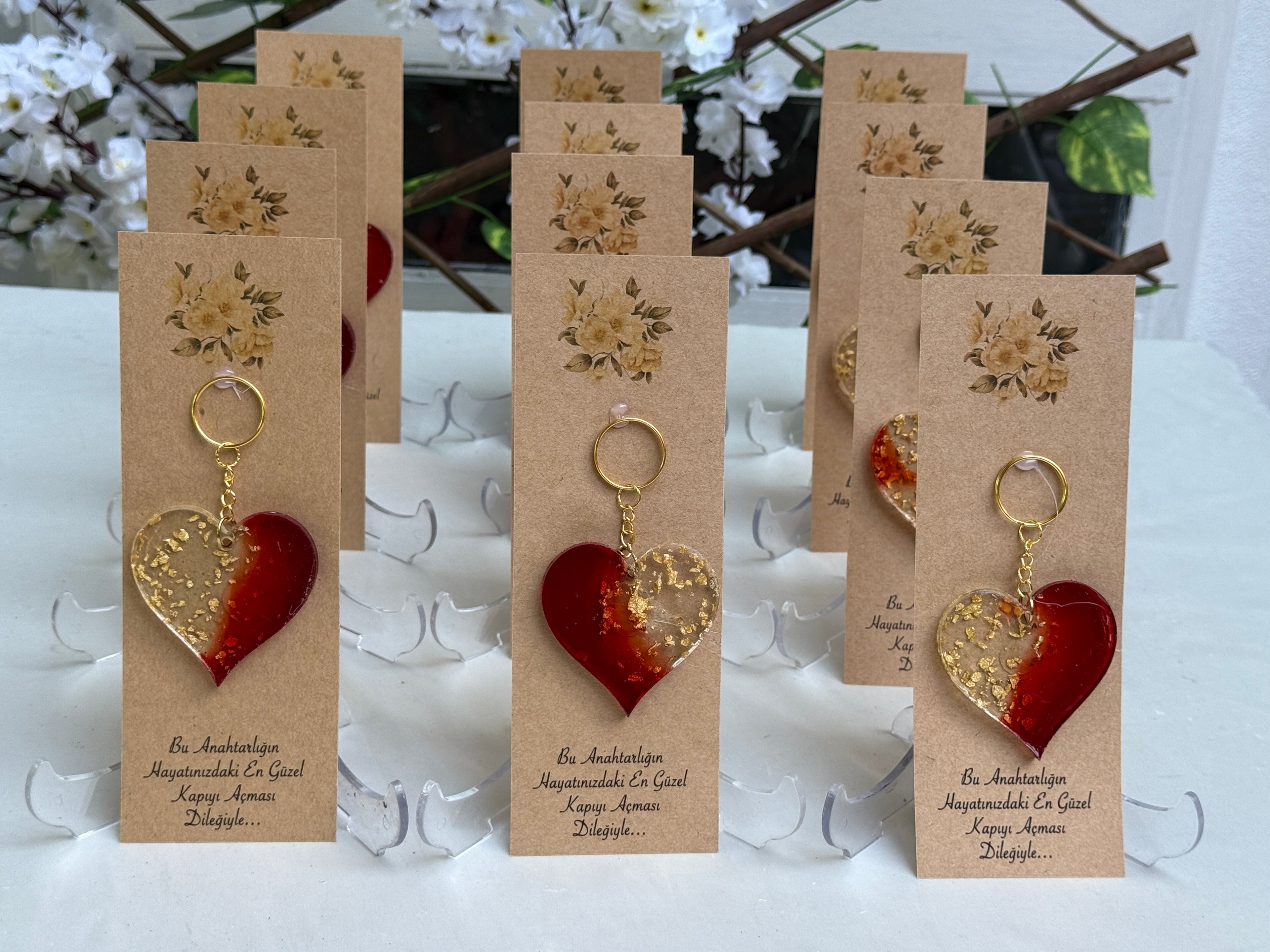 Kraft Kartlı Kalp Epoksi Reçine Anahtarlık