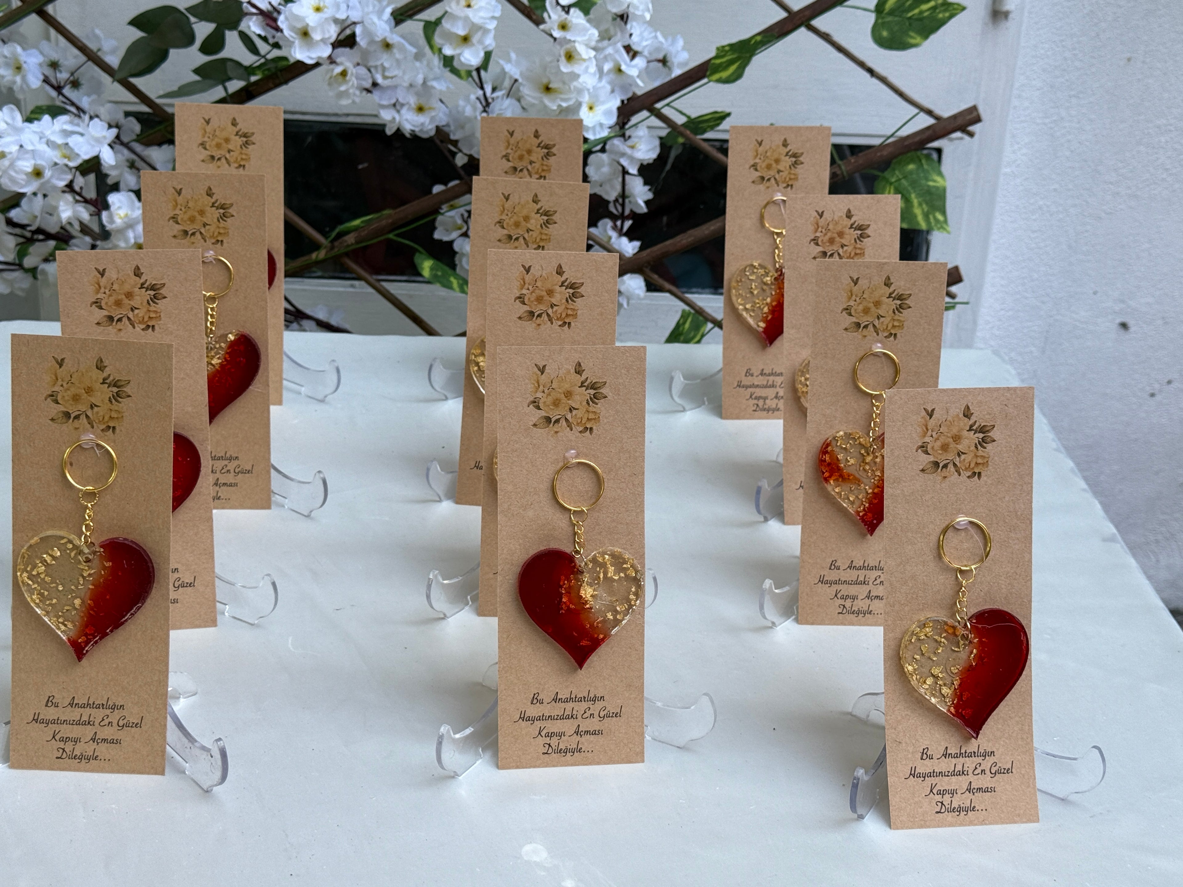 Kraft Kartlı Kalp Epoksi Reçine Anahtarlık