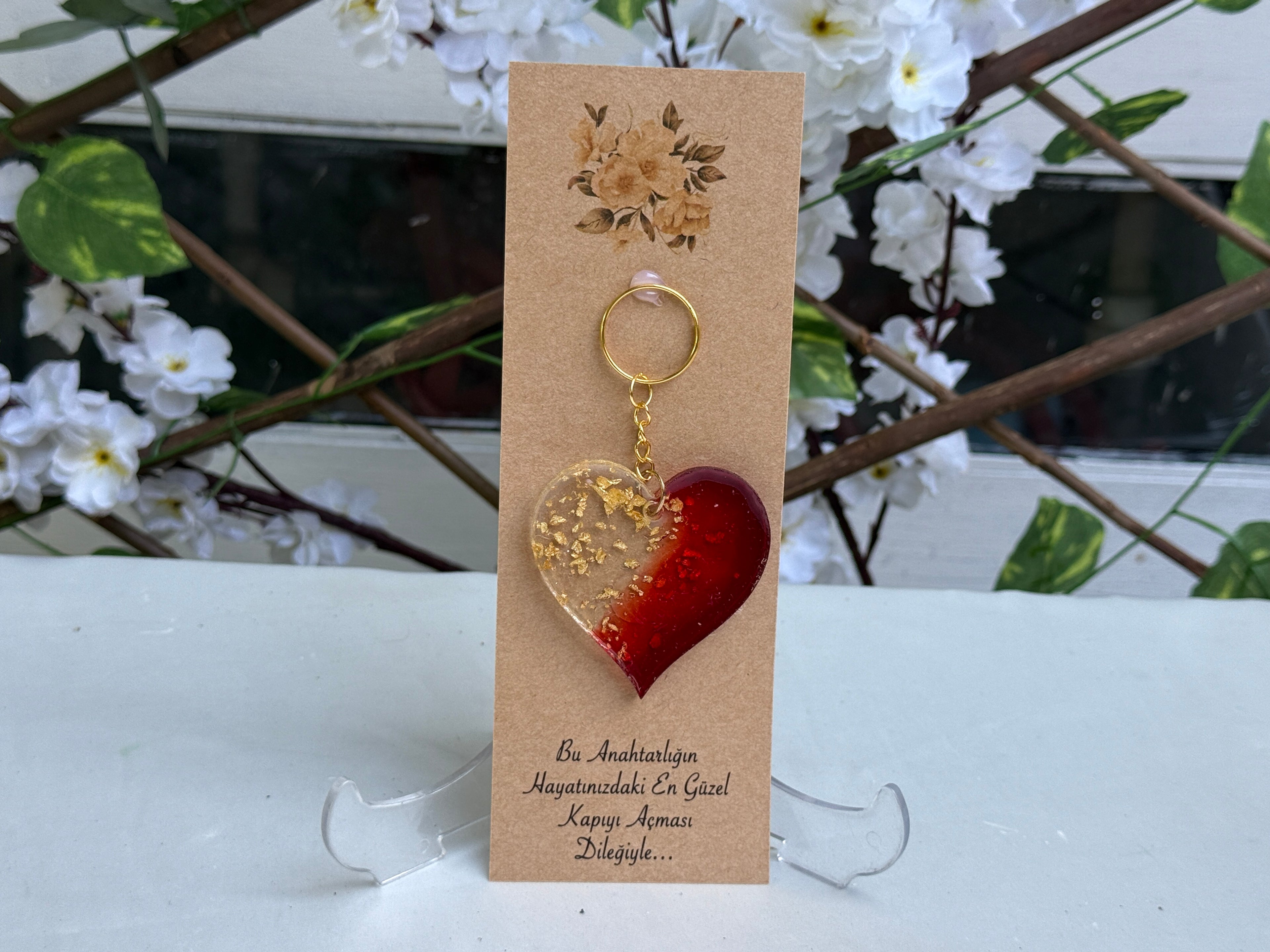 Kraft Kartlı Kalp Epoksi Reçine Anahtarlık