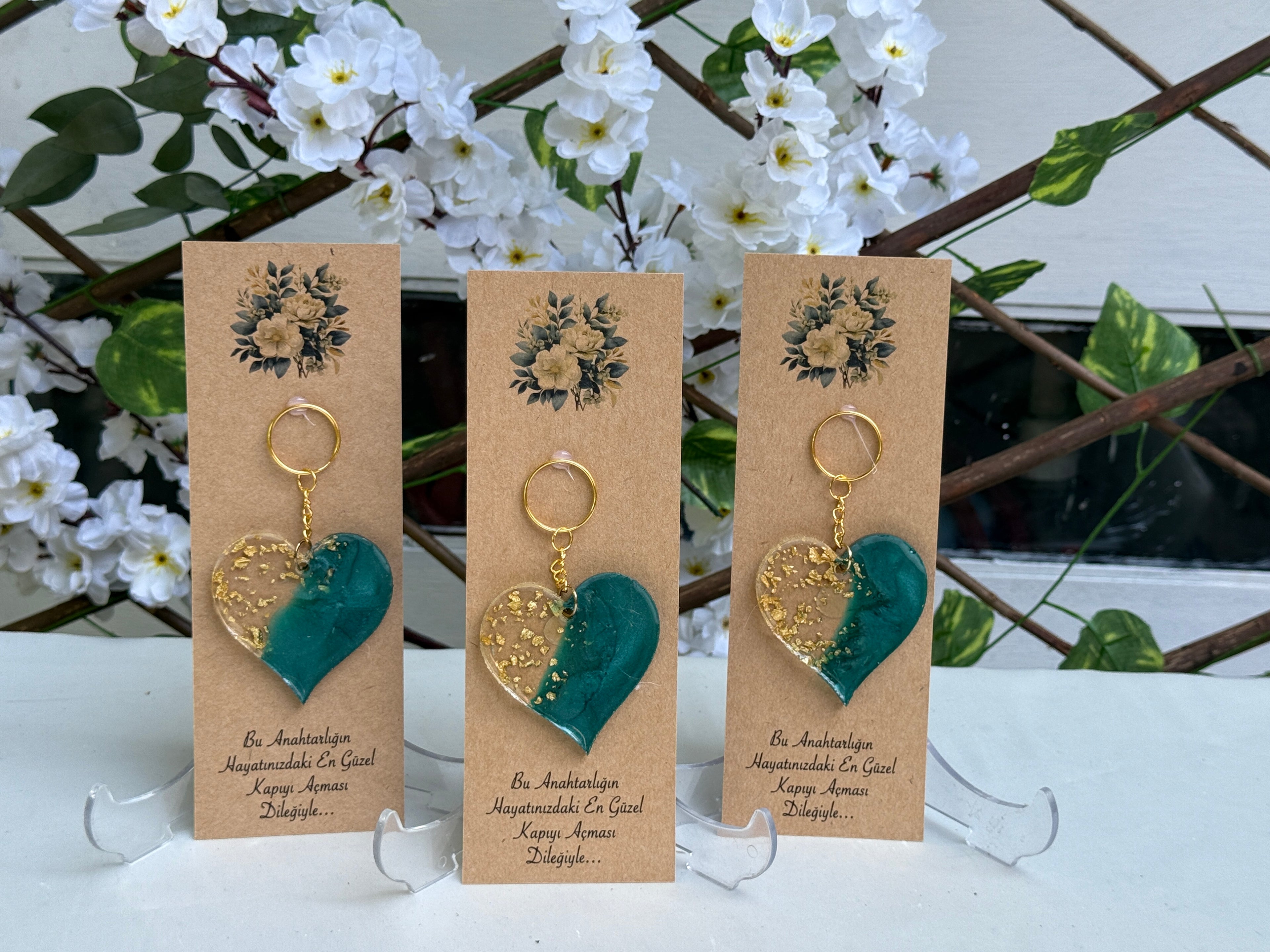 Kraft Kartlı Kalp Epoksi Reçine Anahtarlık