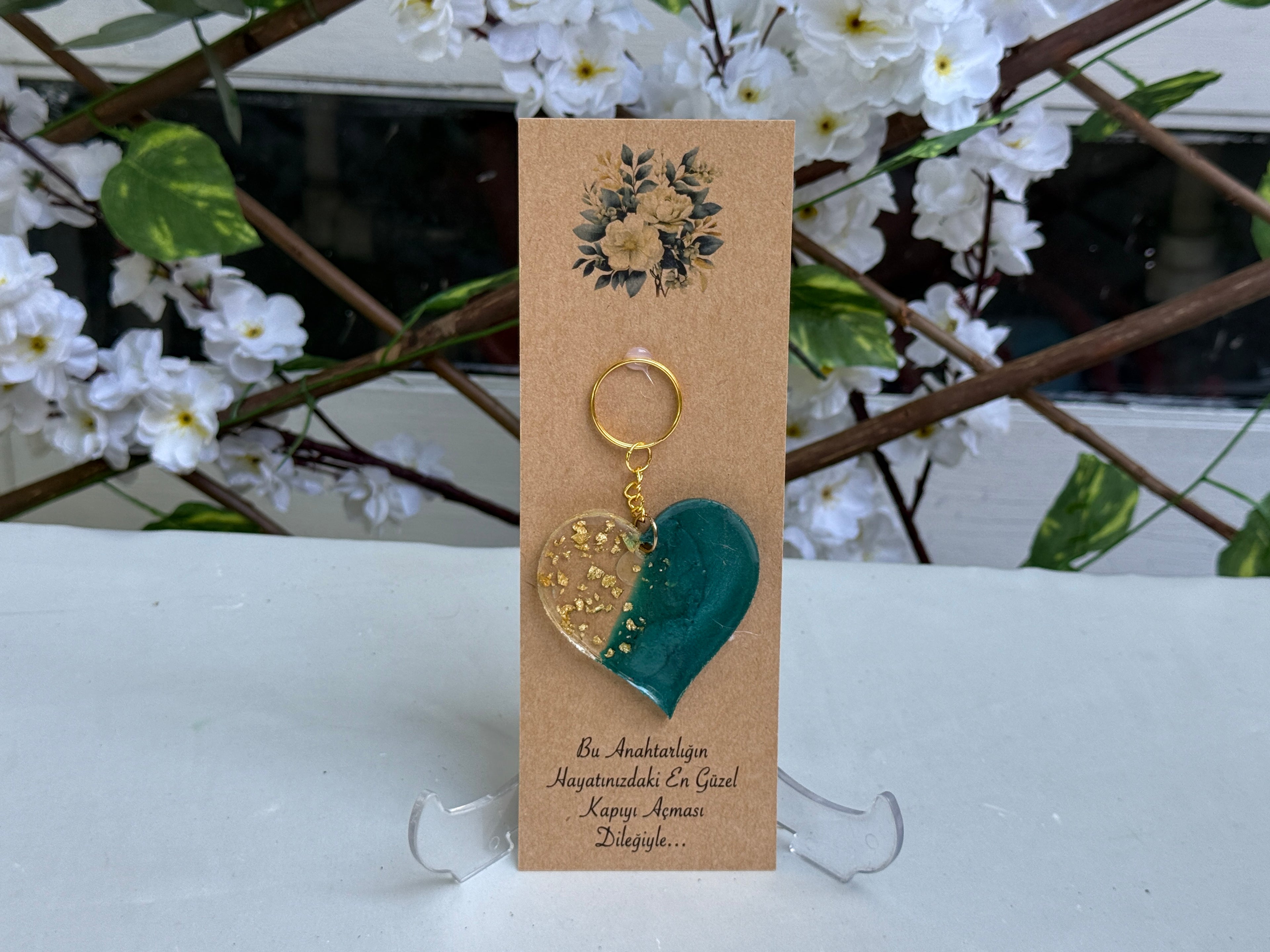 Kraft Kartlı Kalp Epoksi Reçine Anahtarlık