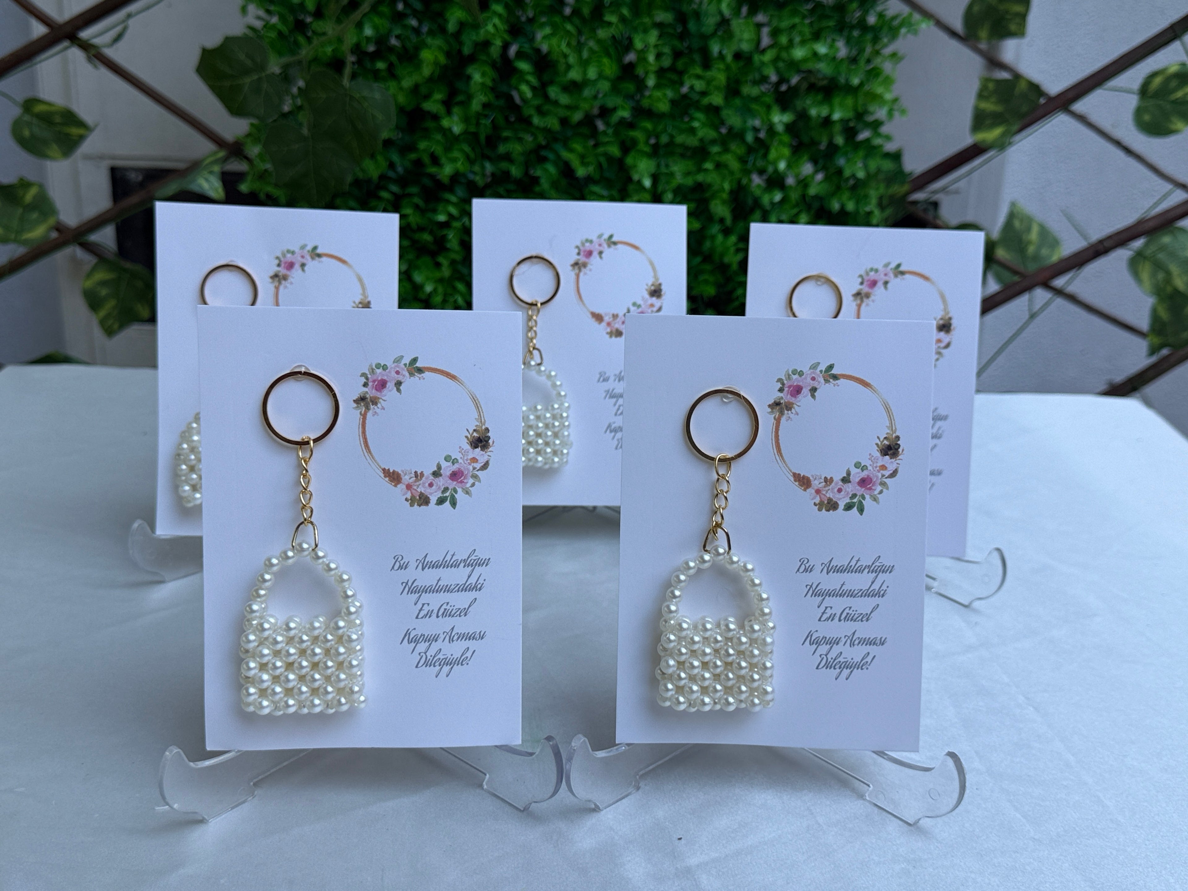 Kartlı İnci Mini Çanta Anahtarlık