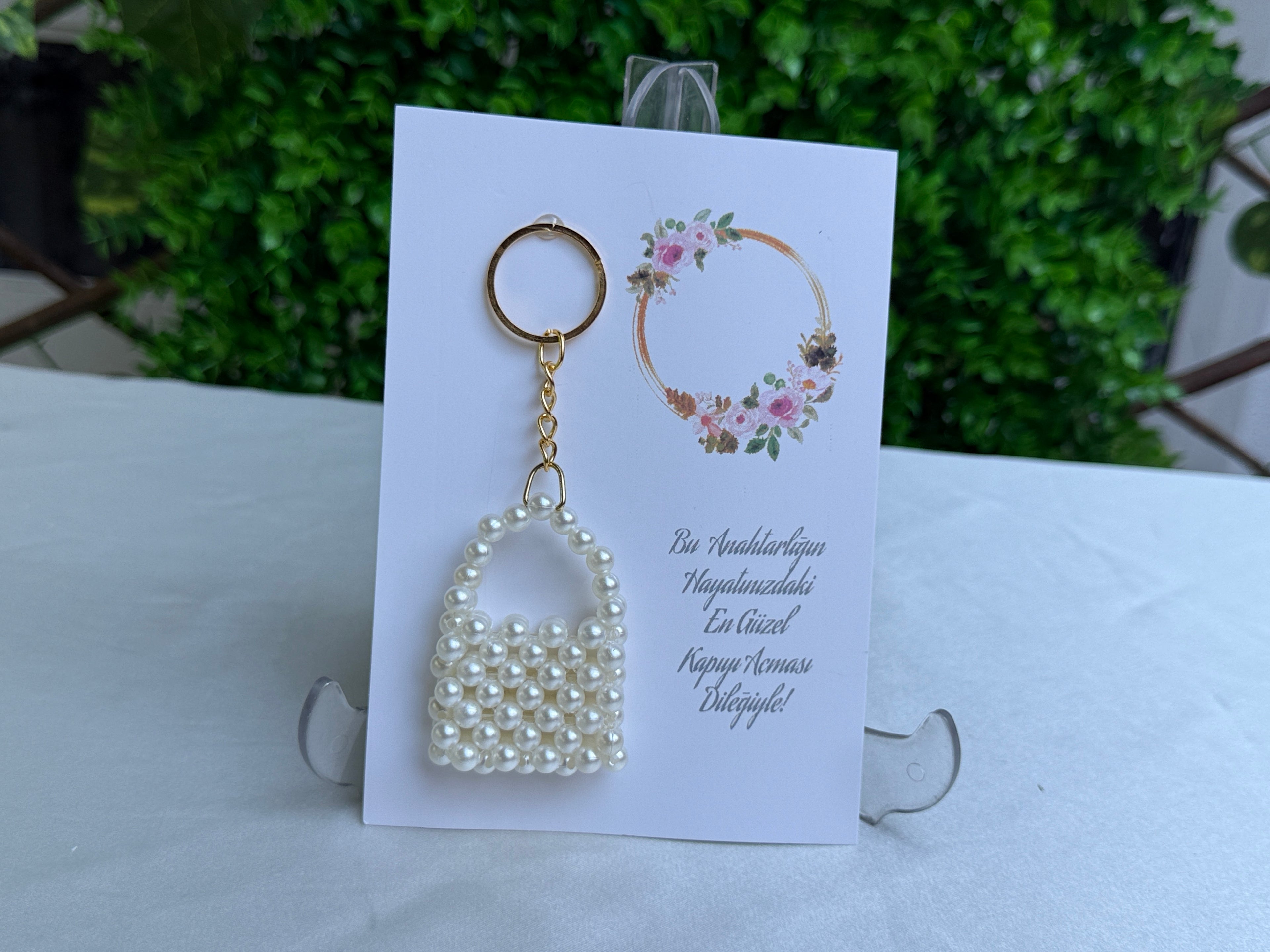 Kartlı İnci Mini Çanta Anahtarlık