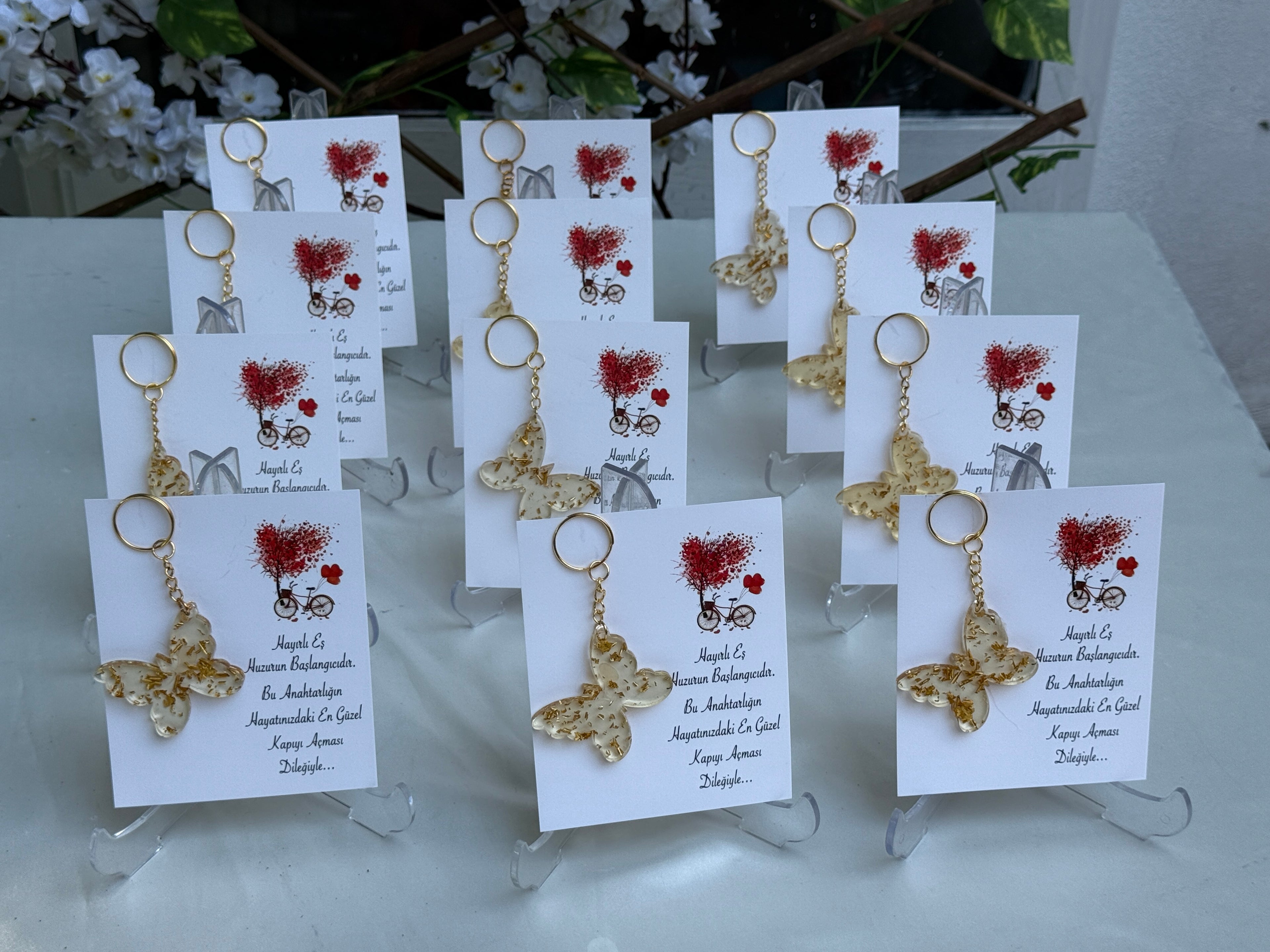 Kartlı Kelebek Epoksi Reçine Anahtarlık