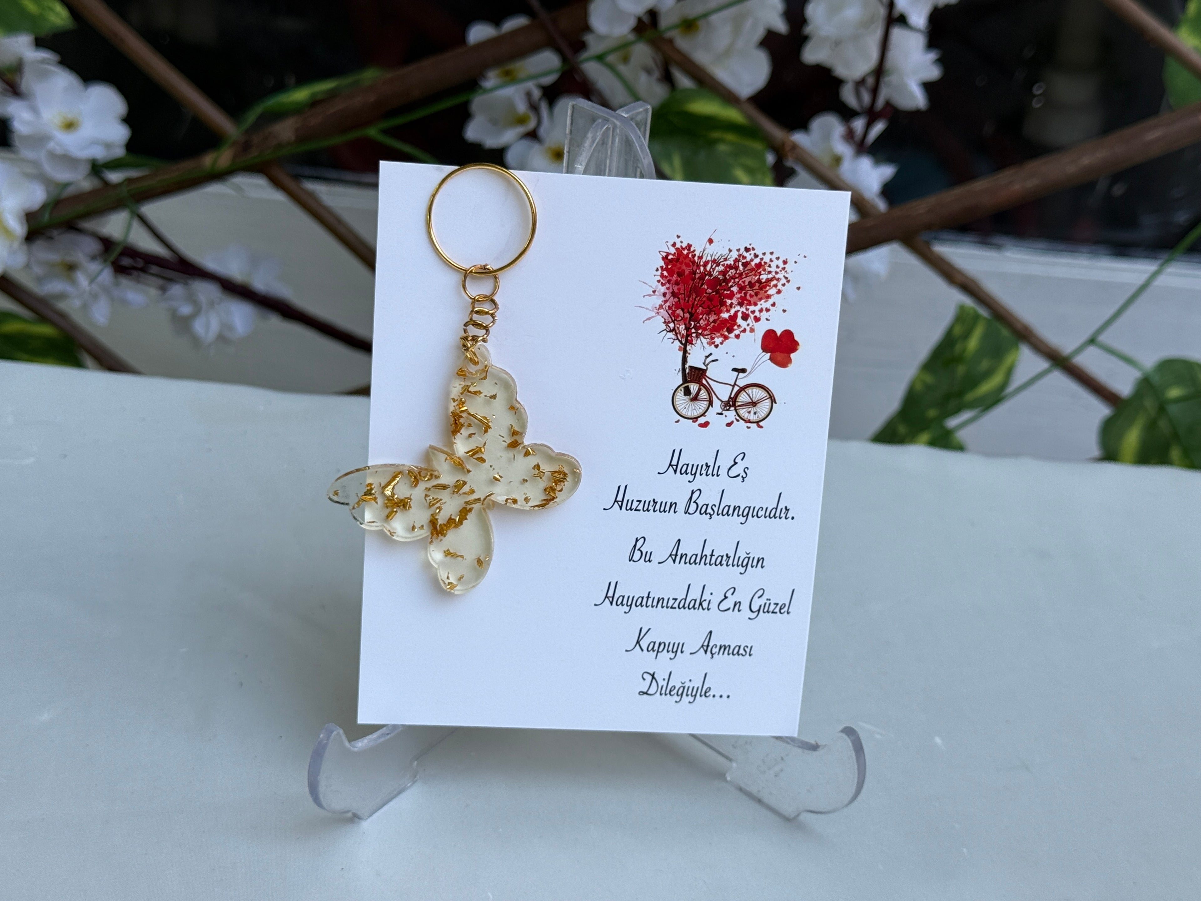 Kartlı Kelebek Epoksi Reçine Anahtarlık