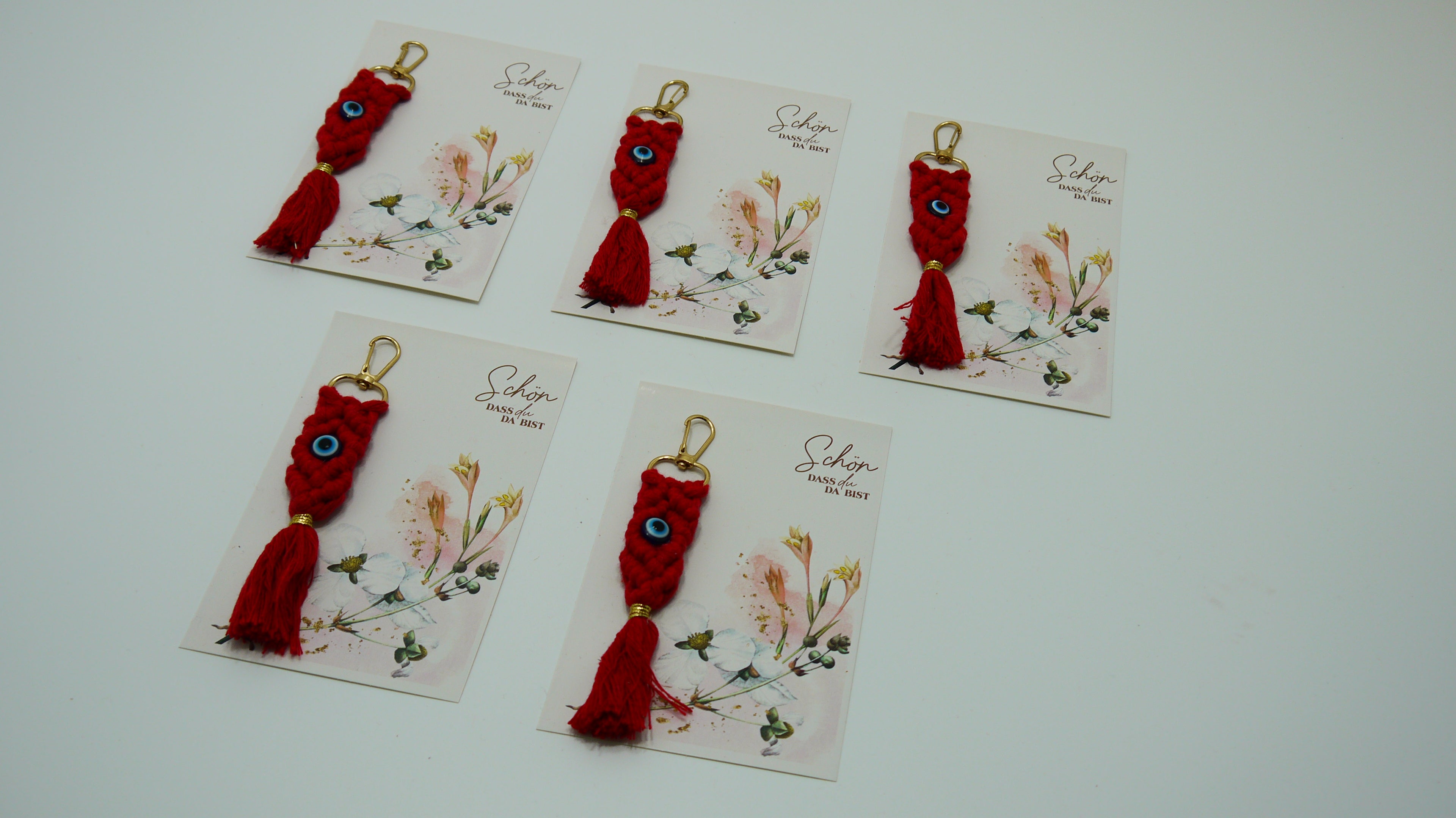 Püsküllü Nazar Boncuklu Makrome Anahtarlık