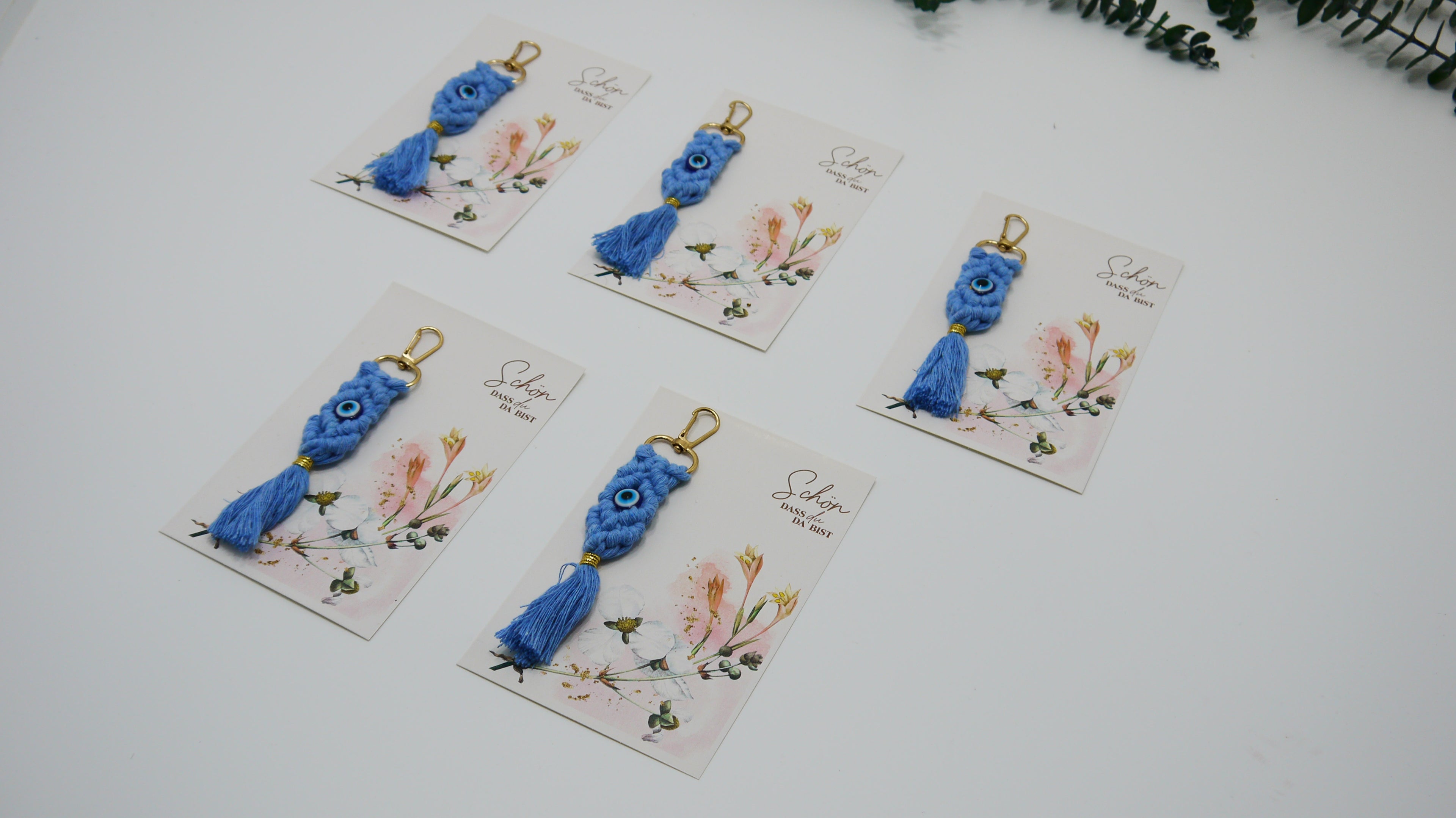 Püsküllü Nazar Boncuklu Makrome Anahtarlık