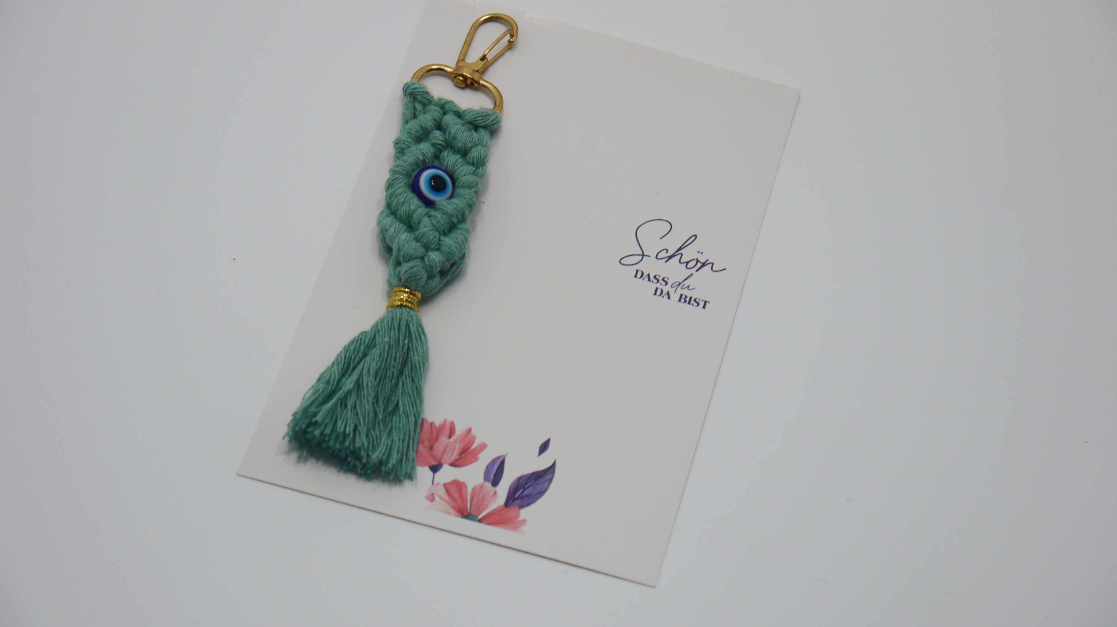 Püsküllü Nazar Boncuklu Makrome Anahtarlık