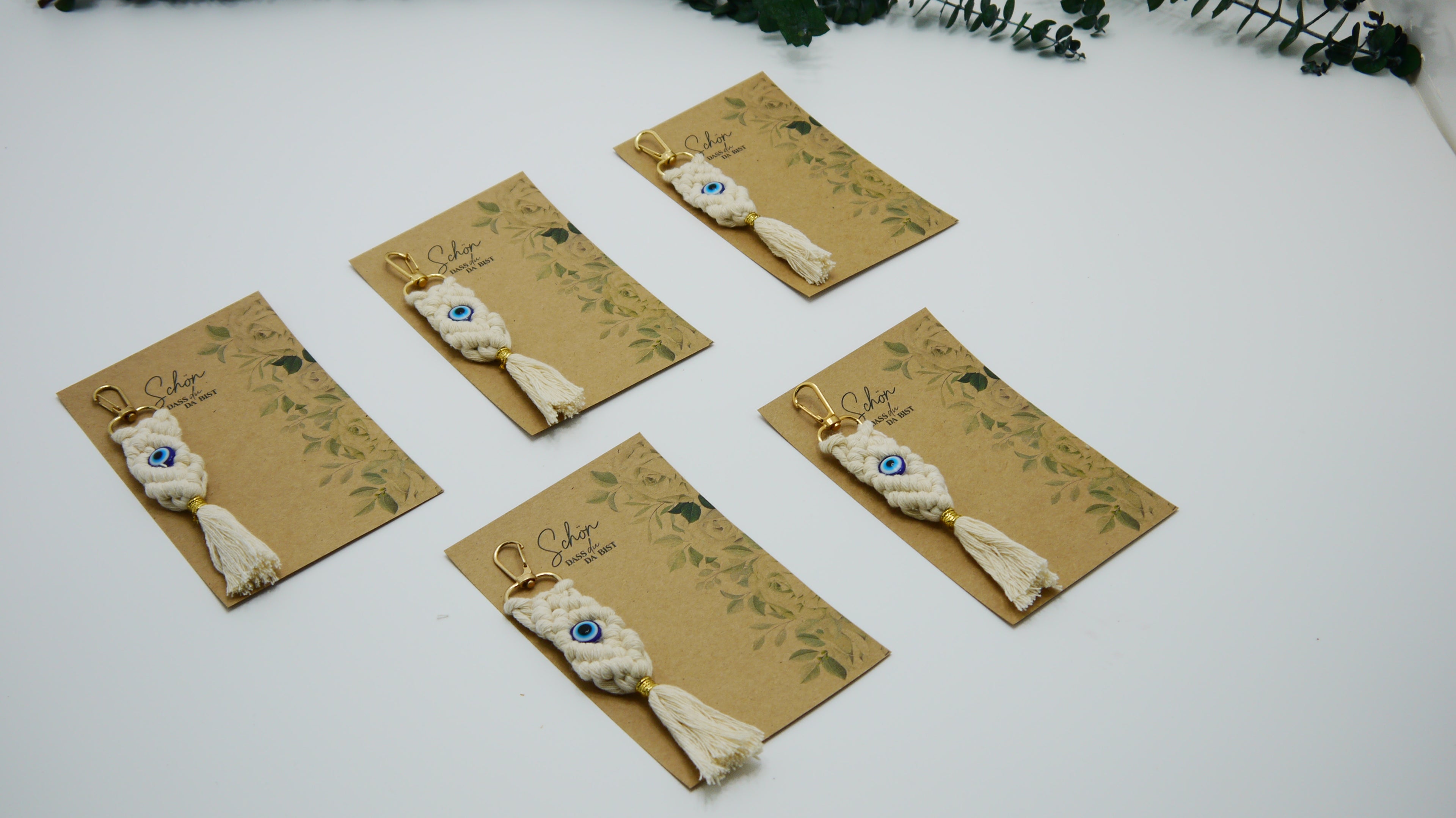 Püsküllü Nazar Boncuklu Makrome Anahtarlık