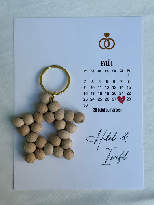 Ahşap Boncuk Yıldız Anahtarlık