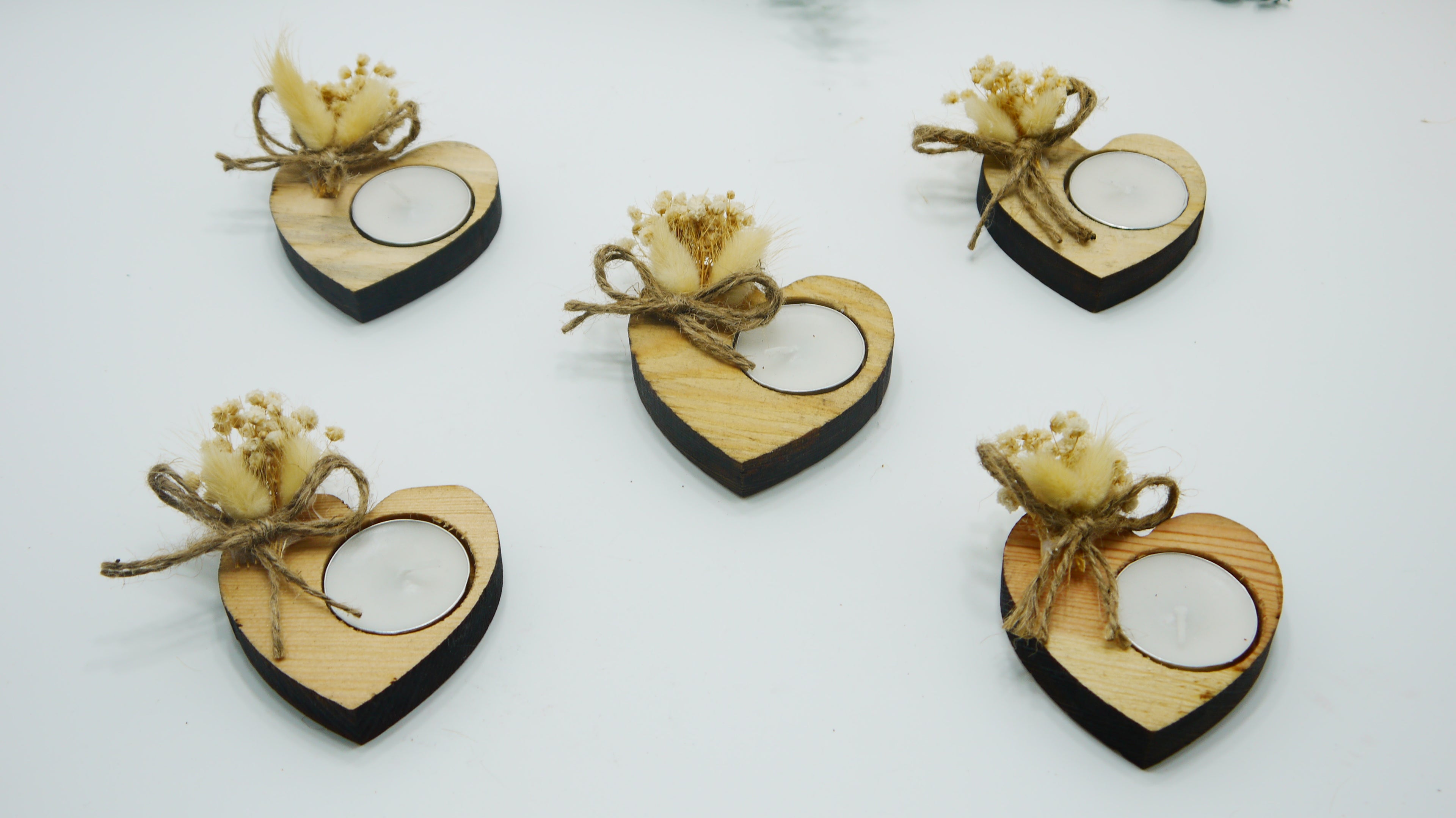 Rustik Ahşap Kalp Mumluk