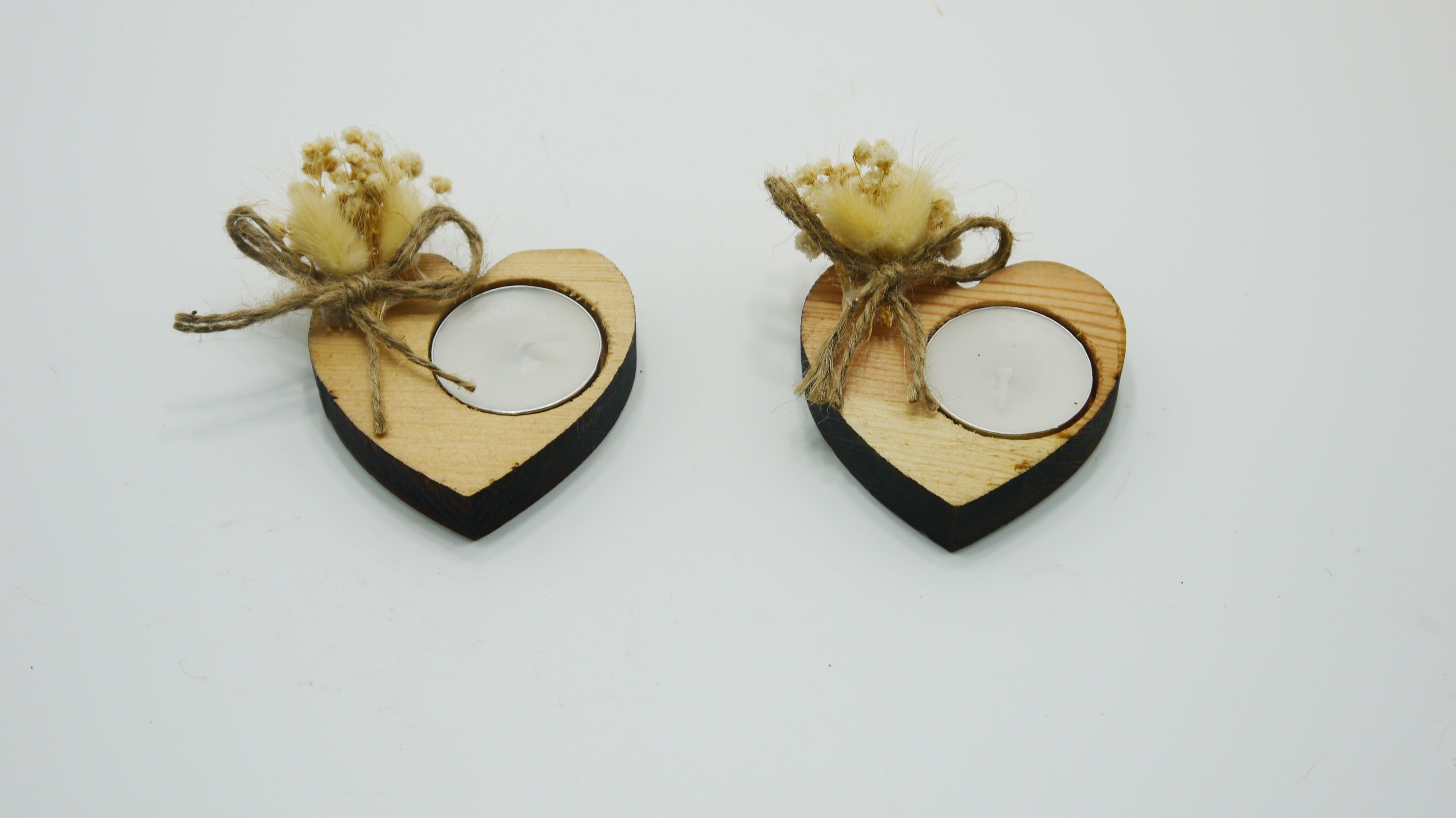 Rustik Ahşap Kalp Mumluk