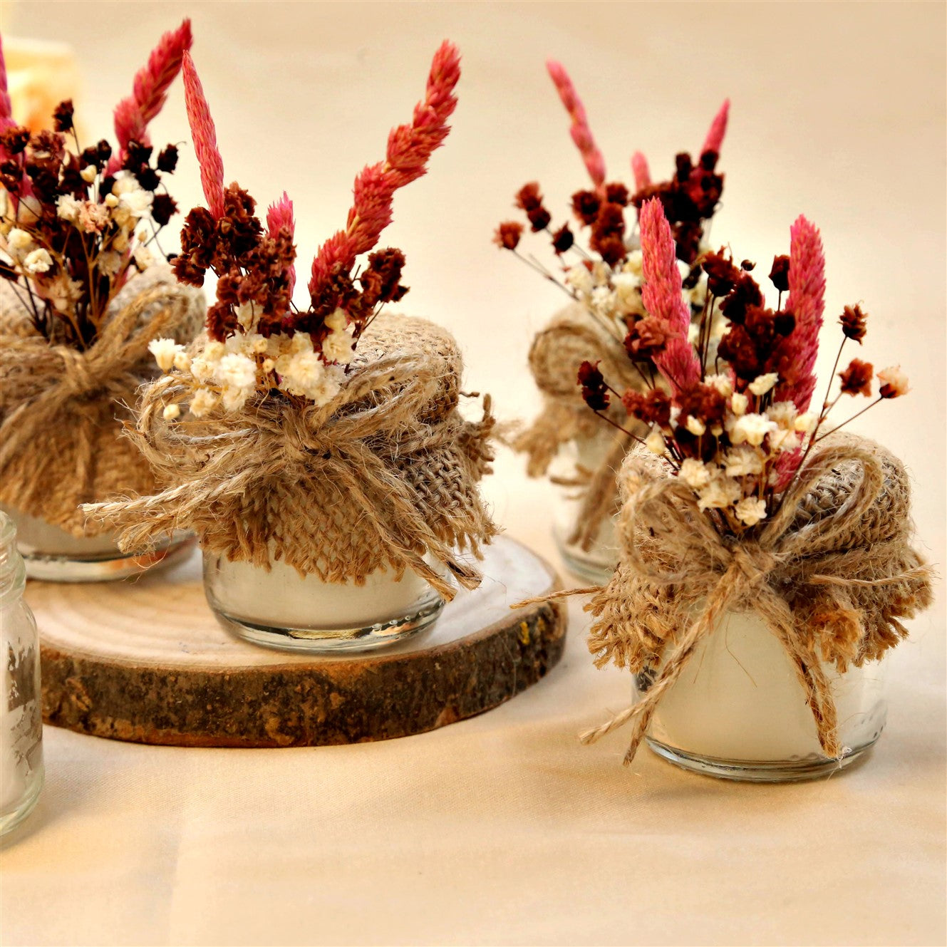 Hasır İpli Çiçekli Kavanoz Mum