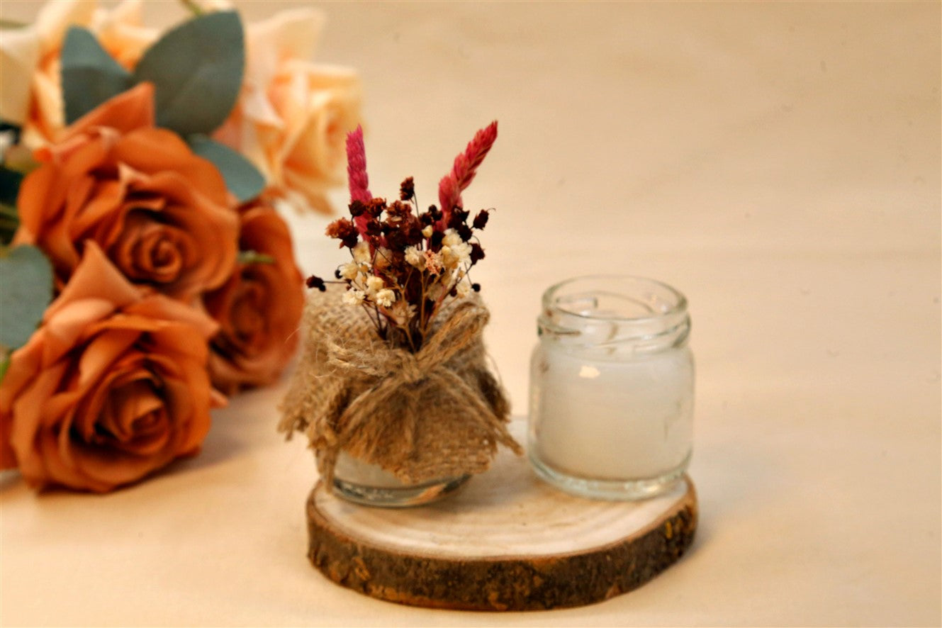 Hasır İpli Çiçekli Kavanoz Mum