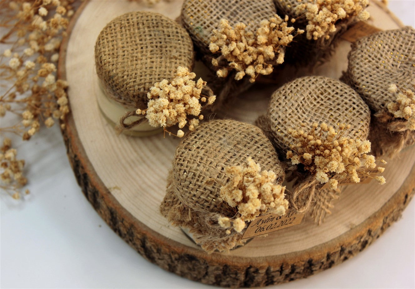 Rustik Cipso Süslemeli Kavanoz Mum