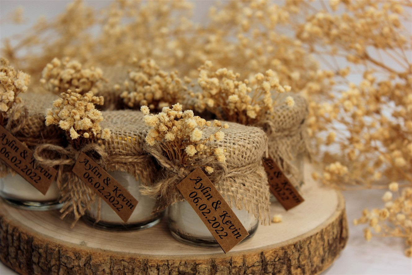 Rustik Cipso Süslemeli Kavanoz Mum