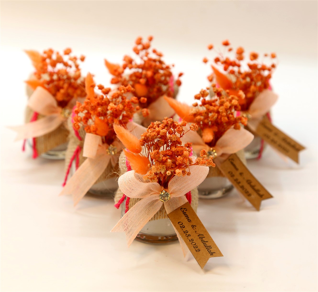 Jüt Kurdeleli Çiçekli Kavanoz Mum