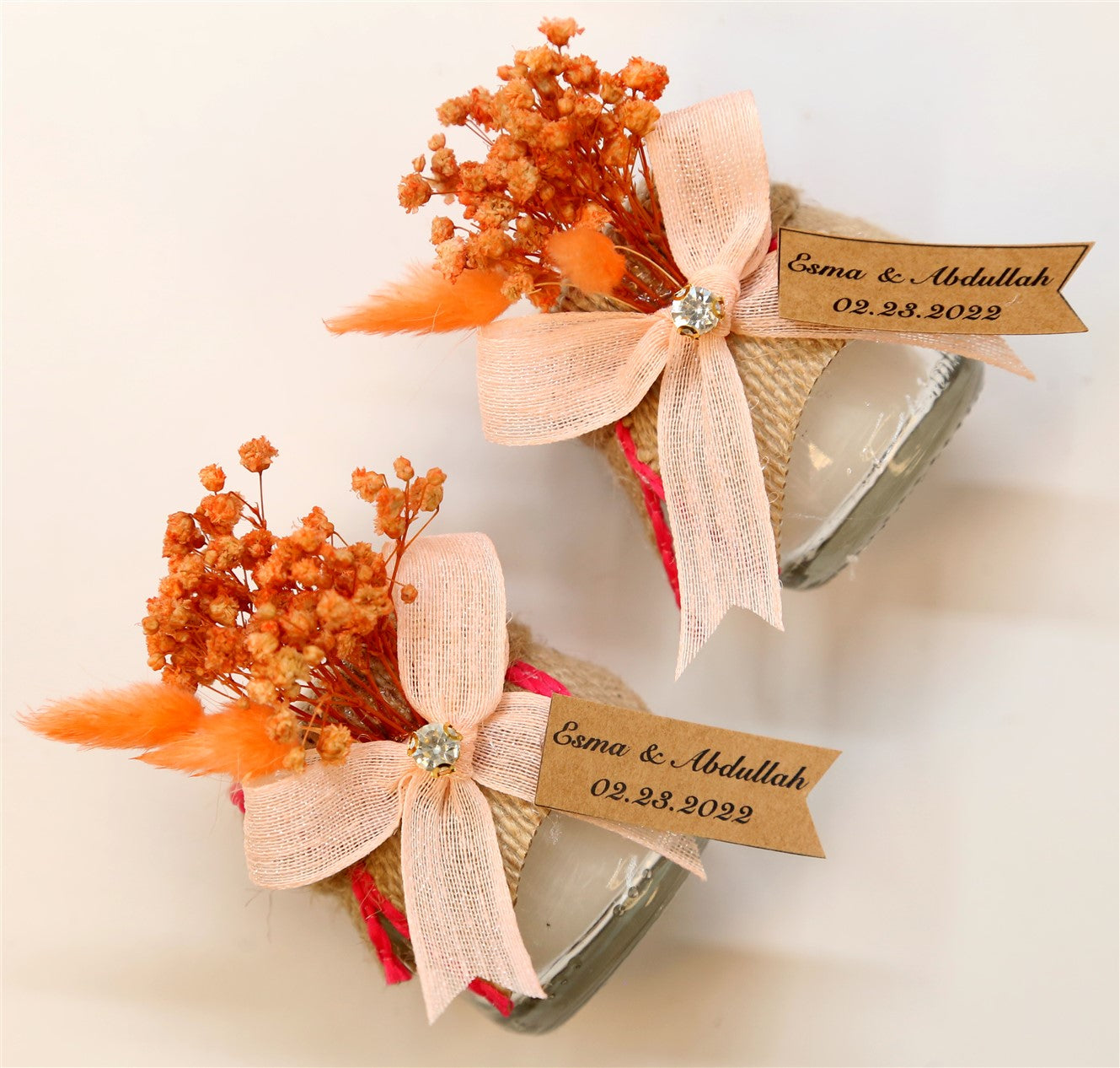 Jüt Kurdeleli Çiçekli Kavanoz Mum