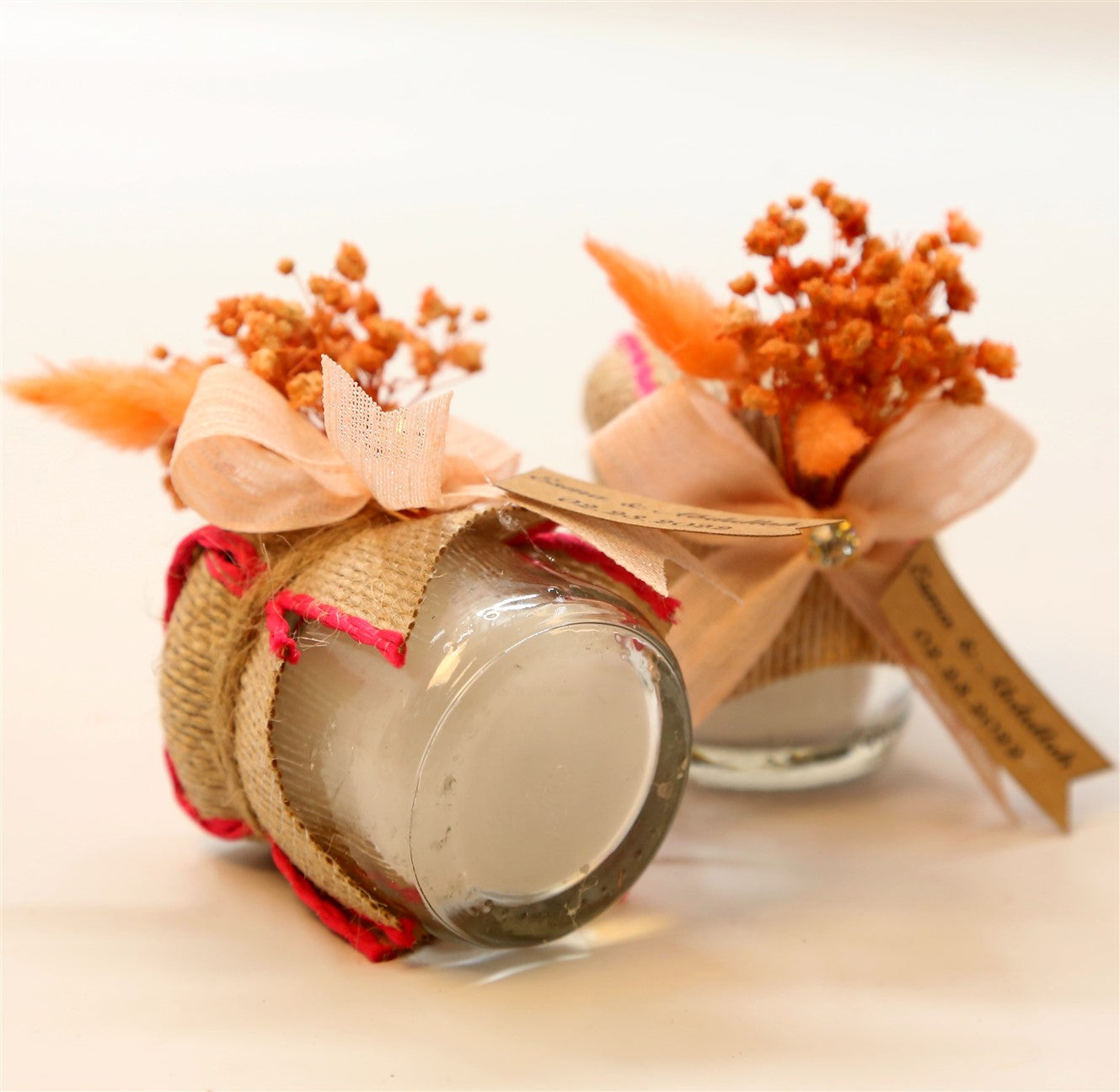 Jüt Kurdeleli Çiçekli Kavanoz Mum