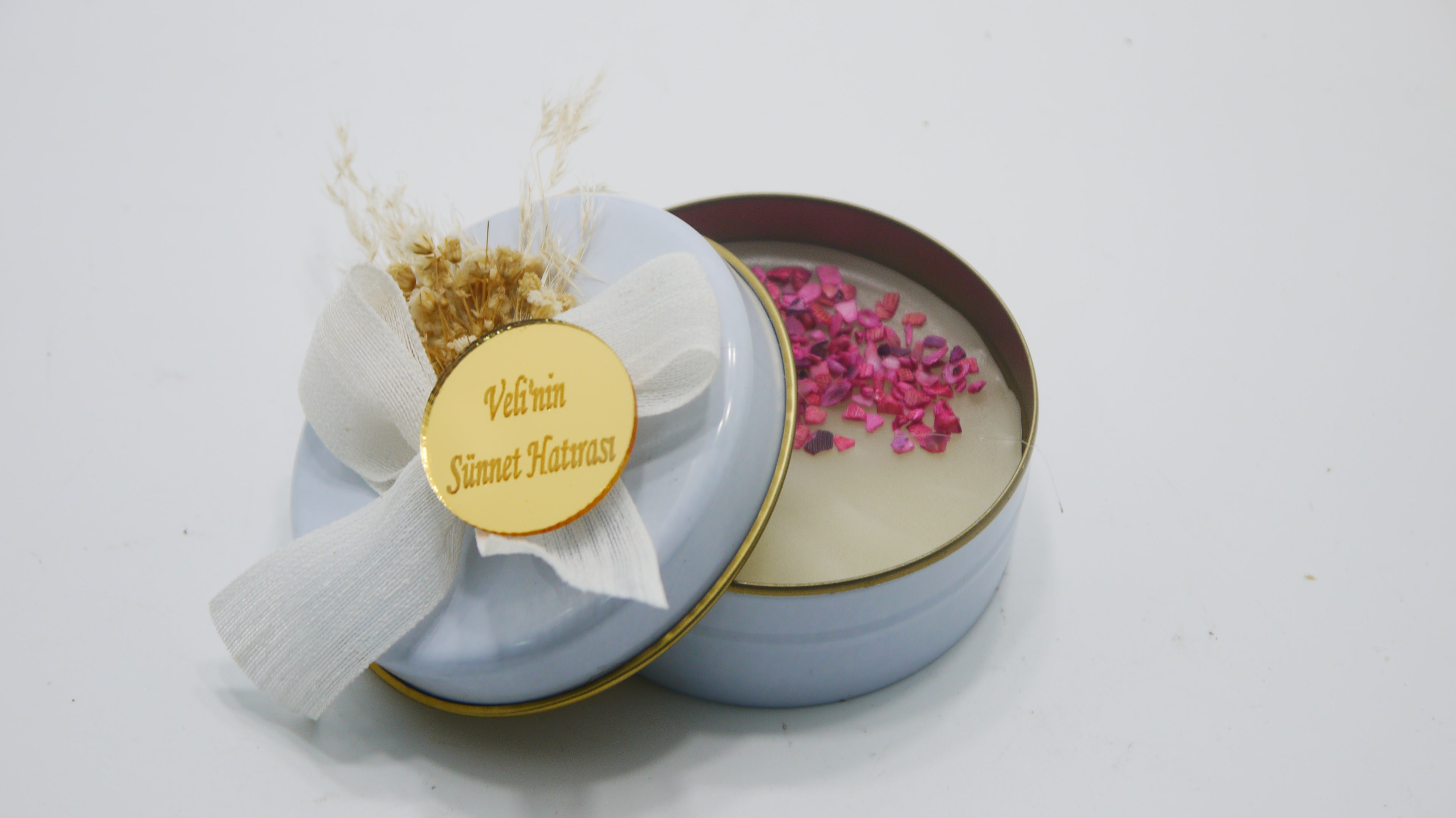 Hasır Fiyonk Süslemeli Teneke Mum