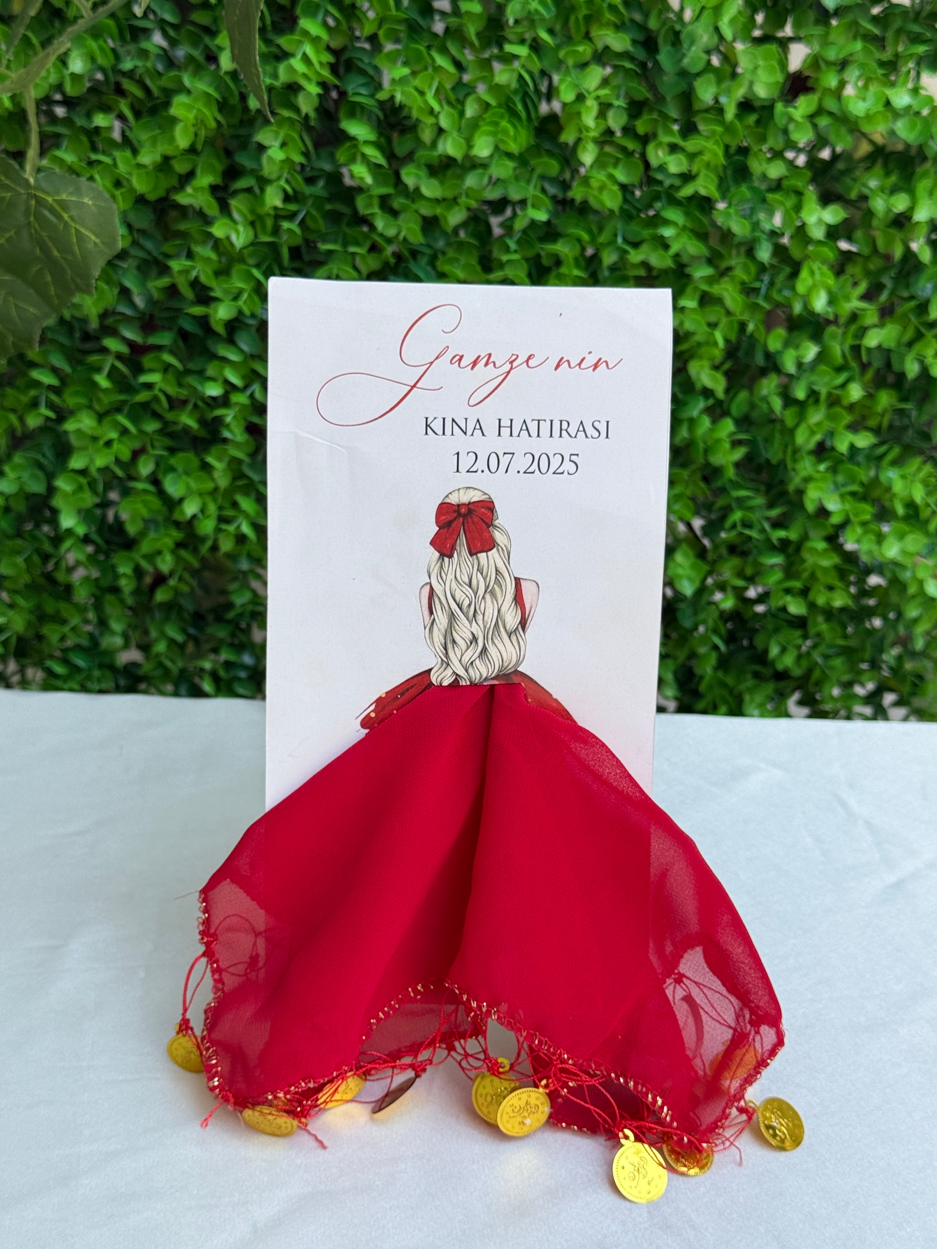 Kına Hatırası Kartlı Mendil