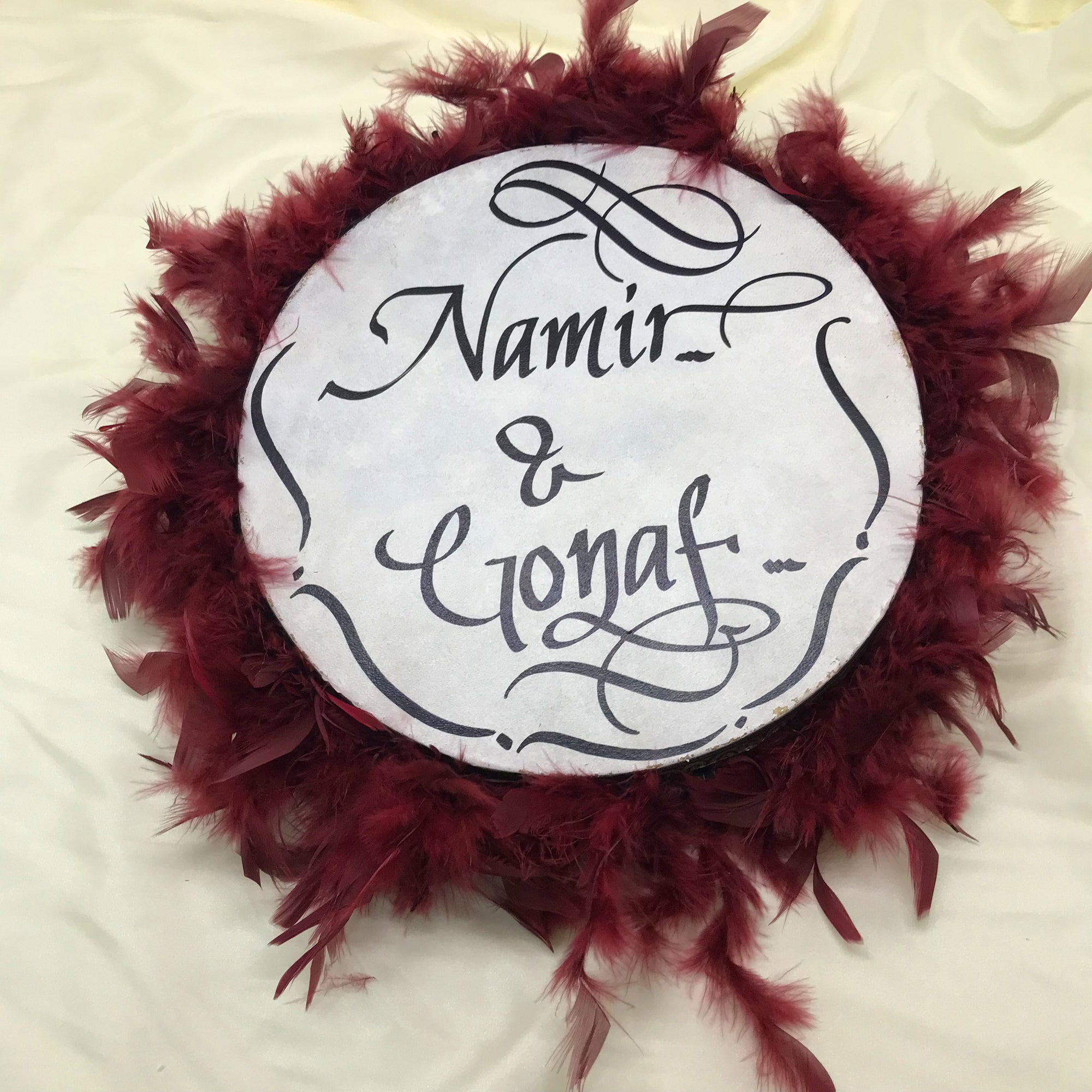 Tüy Süslemeli Ahşap Kına Tefi